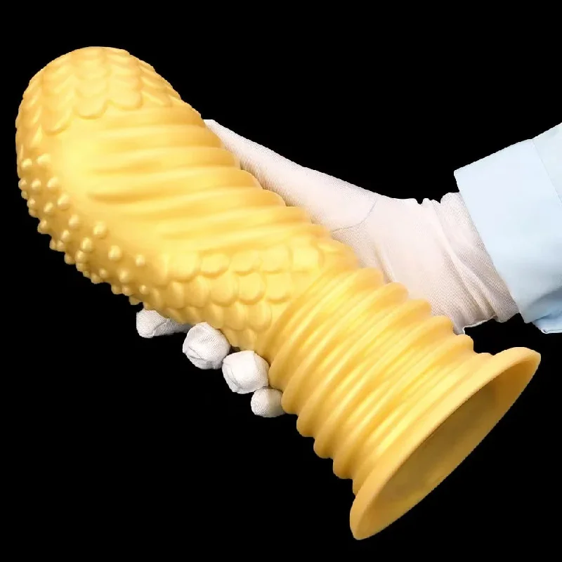 anal toys for sensual vibes-Big Giant Dildo Butt Plug - Golden Huge Knotted Dildos Anal Expansion Dilator Sex Toys