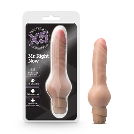 penis-exercise-frequency-guide-Blush X5 Mr. Right Now Realistic 7 in. Vibrating Dildo Beige