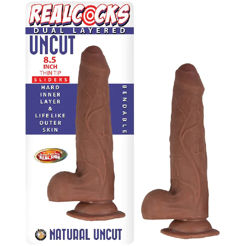 cock ring max texture-Realcocks Dual Layered Uncut Slider 8.5" Thin Tip Brown