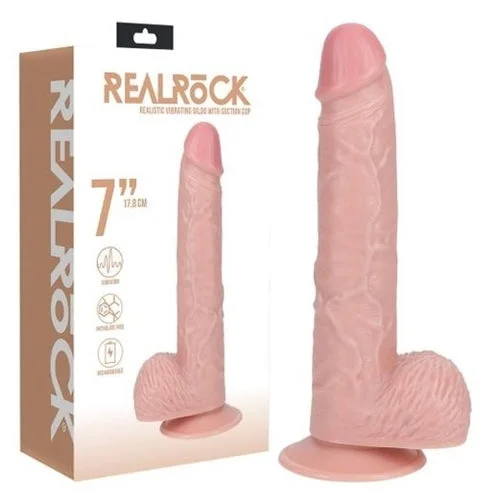 cock ring tough style-REALROCK 7" Vibrating Cock + Balls - Flesh