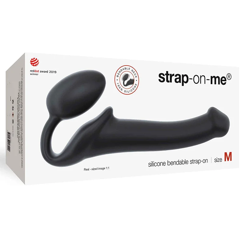 cock ring trendy style-Strap-On-Me Semi-Realistic Bendable Silicone Strap-On Black M