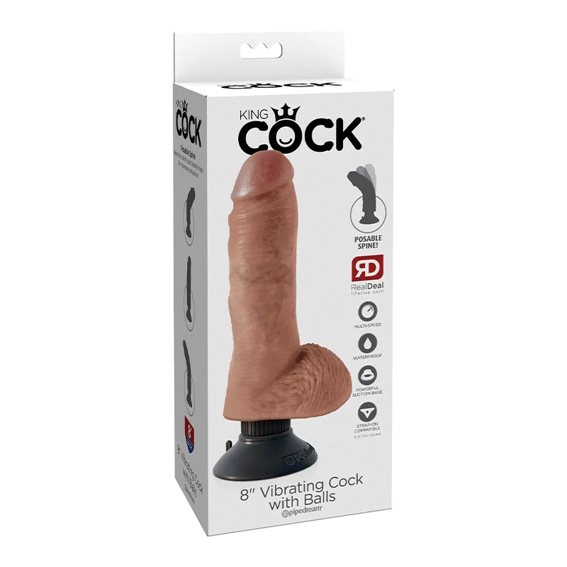 cock ring hidden storage-King Cock 8in Vibrating Cock With Balls Tan