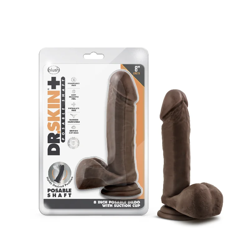 penis-moisturizing-products-organic-Dr. Skin Plus - 8 Inch Posable Dildo With Balls -  Chocolate