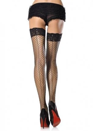 satin sleep skirt-Stay Up Lace Top Thigh Highs With Backseam - One Size - Black