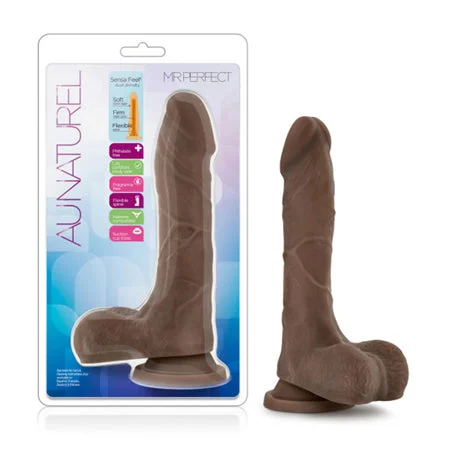 penis-discomfort-during-exercise-Blush Au Naturel Mister Perfect 8.5 in. Posable Dual Density Dildo with Balls & Suction Cup Brown