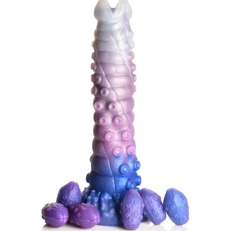 penis-stretching-results-real-Creature Cocks - Tenta-Queen Ovipositor Silicone Dildo with Eggs - Multi-Coloured