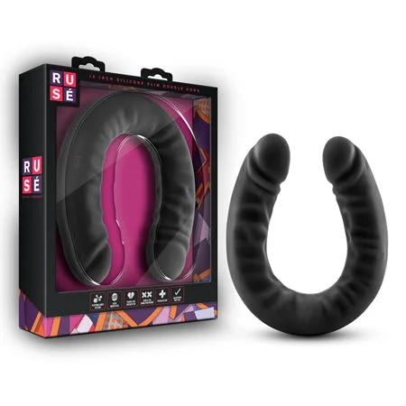 penis-erection-natural-remedies-Blush Ruse Realistic 18 in. Silicone Slim Double Dildo Black