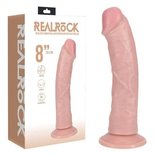 cock ring expert grip-REALROCK 8" Vibrating + Rotating Cock - Flesh