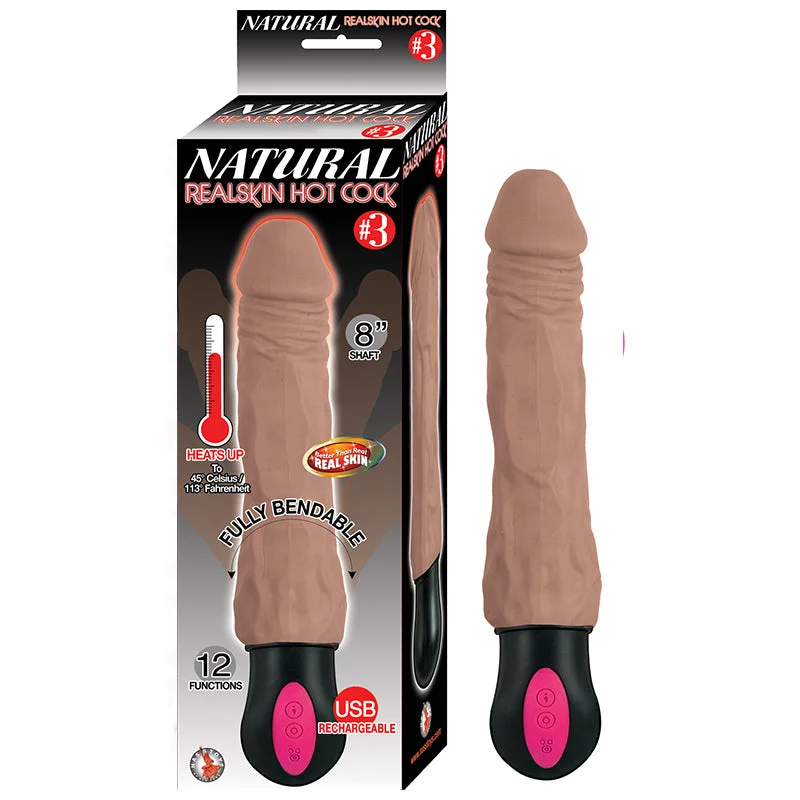 cock ring smooth comfort-Natural Realskin Hot Cock #3 Fully Bendable 12 Function Usb Cord Included Waterproof Brown