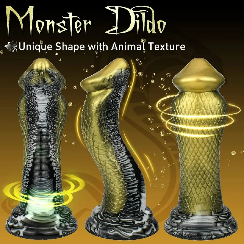 anal toys with secure grip-Snake Monsterdildo Butt Plug - Big Golden Fantasy Dildos Animal Vagina Anal Sex Toys