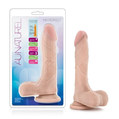 how-to-enhance-penis-strength-Blush Au Naturel Mister Perfect 8.5 in. Posable Dual Density Dildo with Balls & Suction Cup Beige