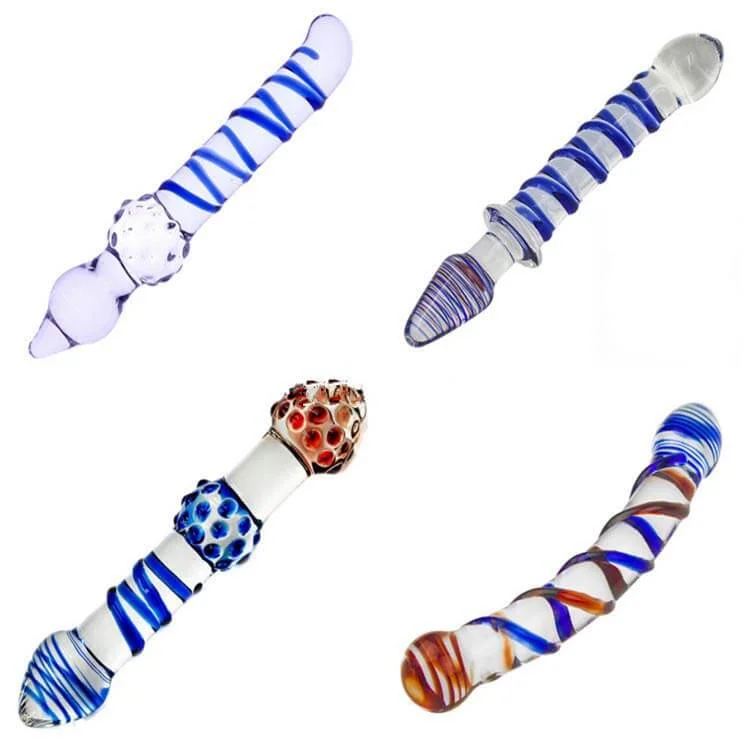 Penis-numb-Spiral Texture Realistic Crystal Glass Double Ended Dildo Pleasure Wand