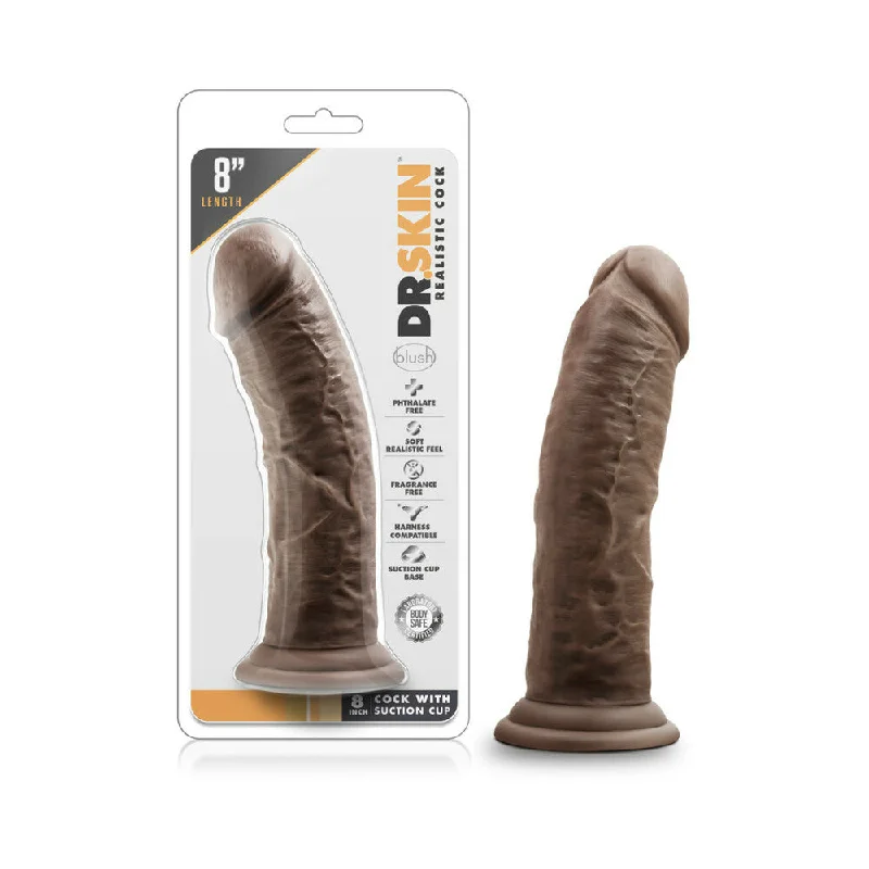 cock ring tough silicone-Dr. Skin - 8 Inch Cock With Suction Cup -  Chocolate