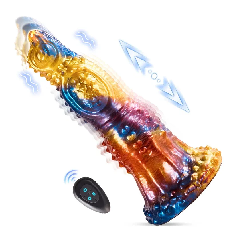 Dildo-knocking-Colorful Golden Phoenix Electric Telescopic Vibrating Dildo With Remote Control