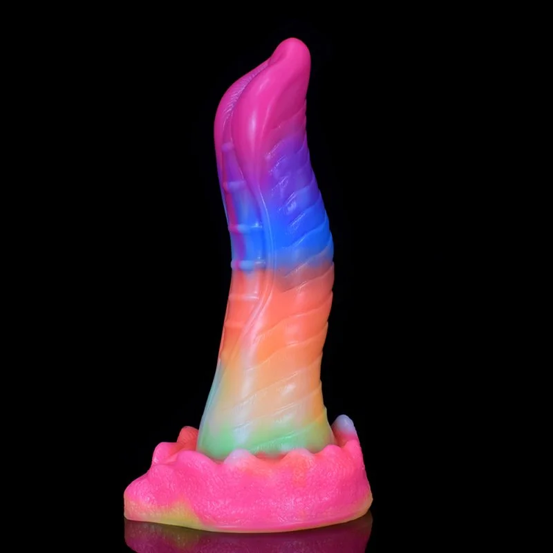 Penis-pulled-Rainbow Ribbed Luminous Dildo