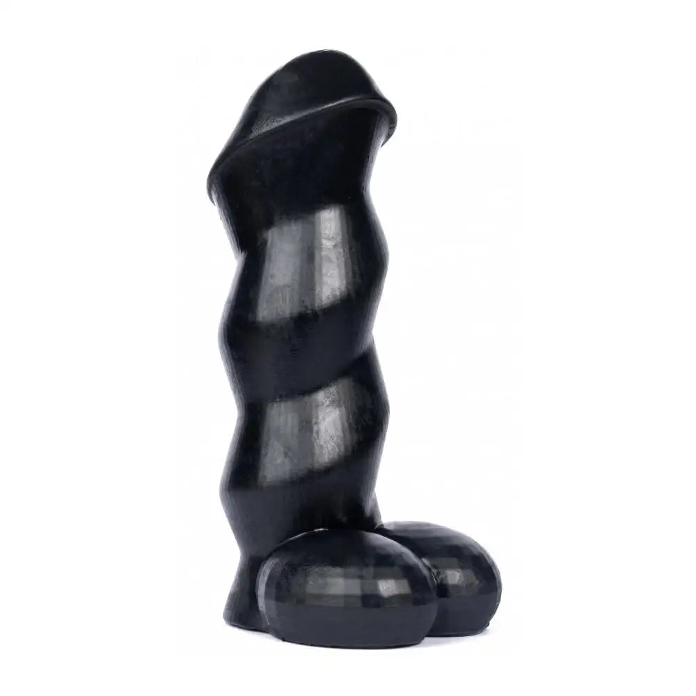 Penis-quivering-9-inch Massive Hunglock Ribbed Black Dildo with Balls