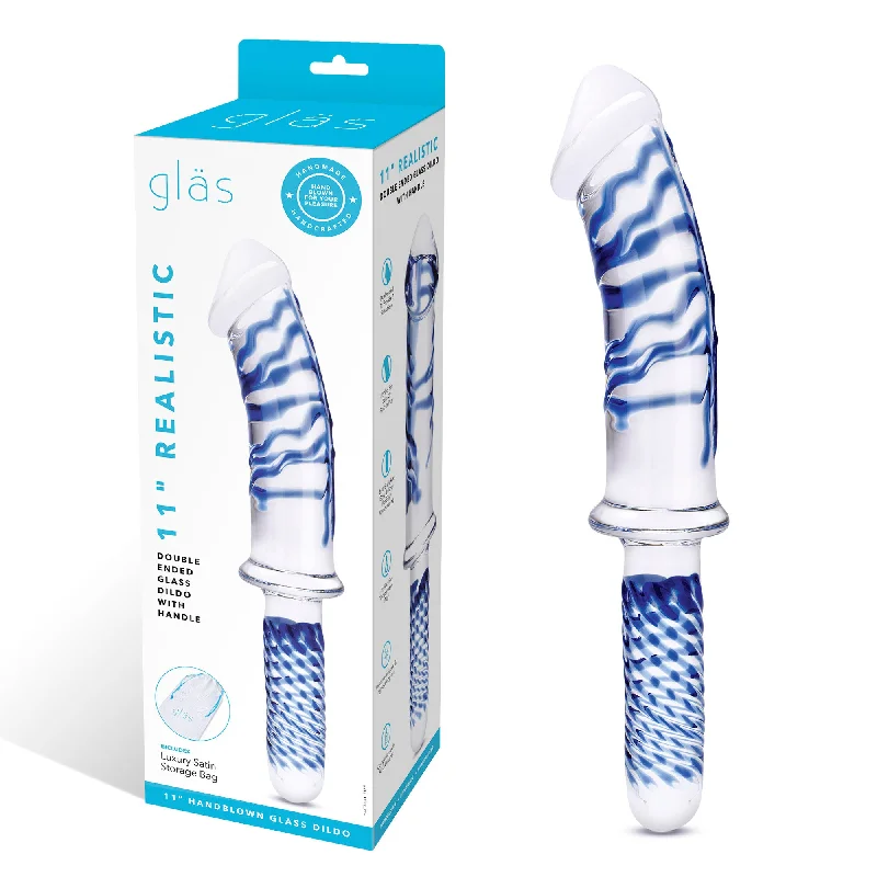 penis-growth-techniques-natural-11 Inch Realistic Double Ended Glass Dildo With  Handle - Blue/clear