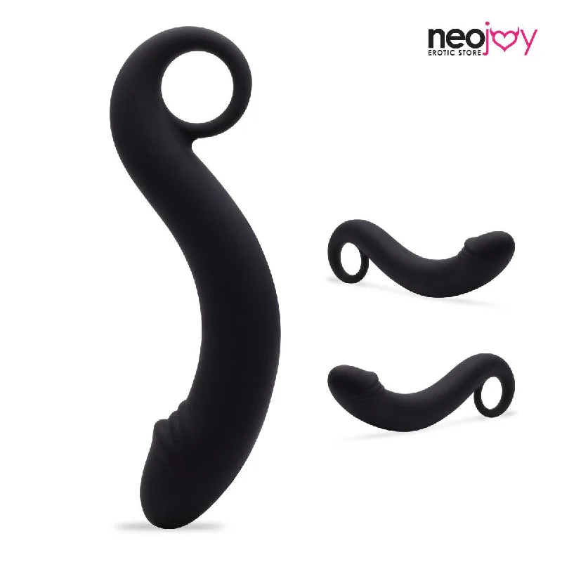 anal toys with pliant shaft-Neojoy Anal Curvy Dildo silicone - Black 6.8 inch -17.5cm