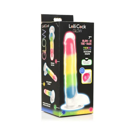 penis-size-and-self-esteem-Lollicock Silicone Dildo with Balls 7 in. Rainbow Glow in the Dark