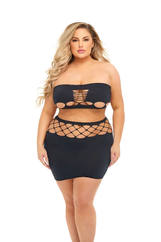 sexy pilot outfit-Net Worth 2pc Bandeau Set - Queen - Black