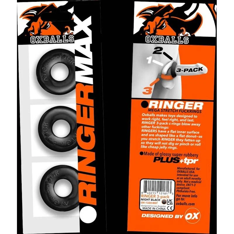 anal toys with firm hold-Ringer Max 3 Pc Cockring Set Black