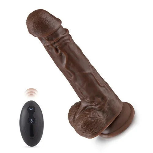 Dildo-gold-Lurevibe - 9.05 Inch Realistic 8 Thrusting Vibrating Heating Black Dildo with Remote Control