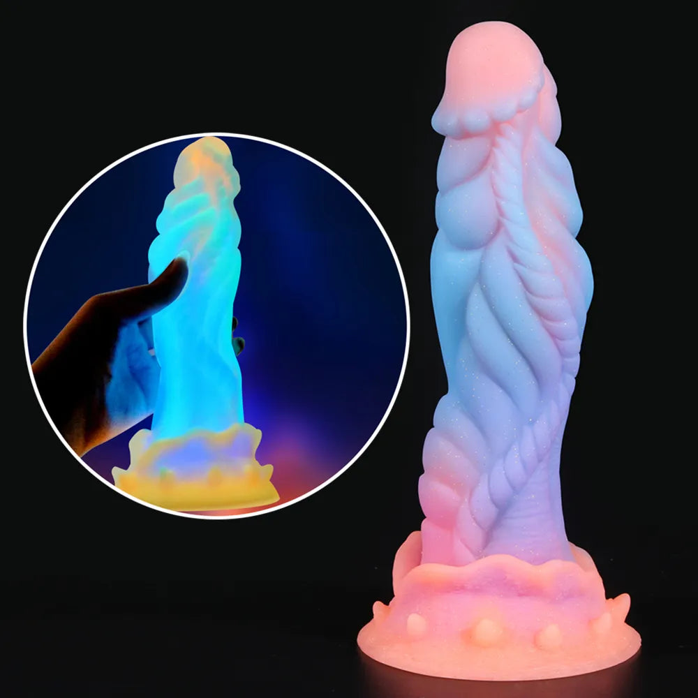 anal toys for starter comfort-Luminous Dragon Dildo Anal Toys Butt Plug Colourful Glowing Dildo Huge Penis Glow in Dark Sex Toys for Women Sex Products