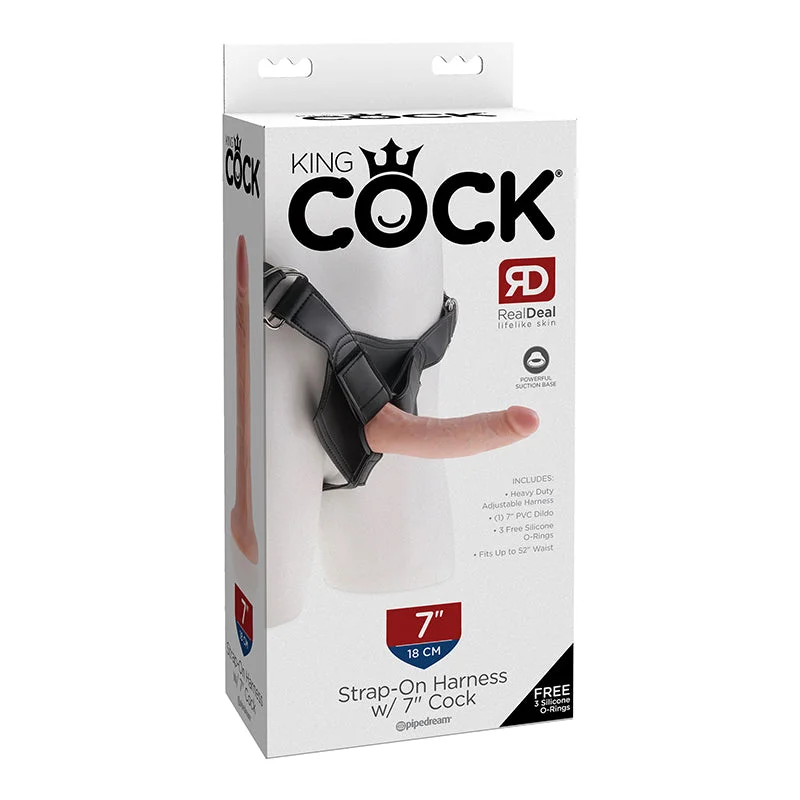 cock ring versatile comfort-King Cock Strap On Harness 7 inches Cock Beige