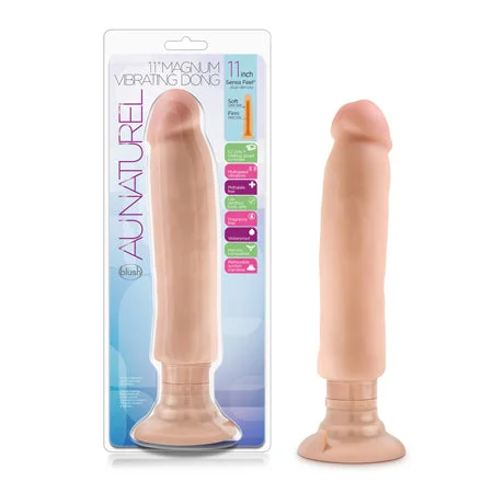 penis-skin-repair-products-Blush Au Naturel 11 in. Magnum Vibrating Dong Dual Density Dildo with Suction Cup Beige