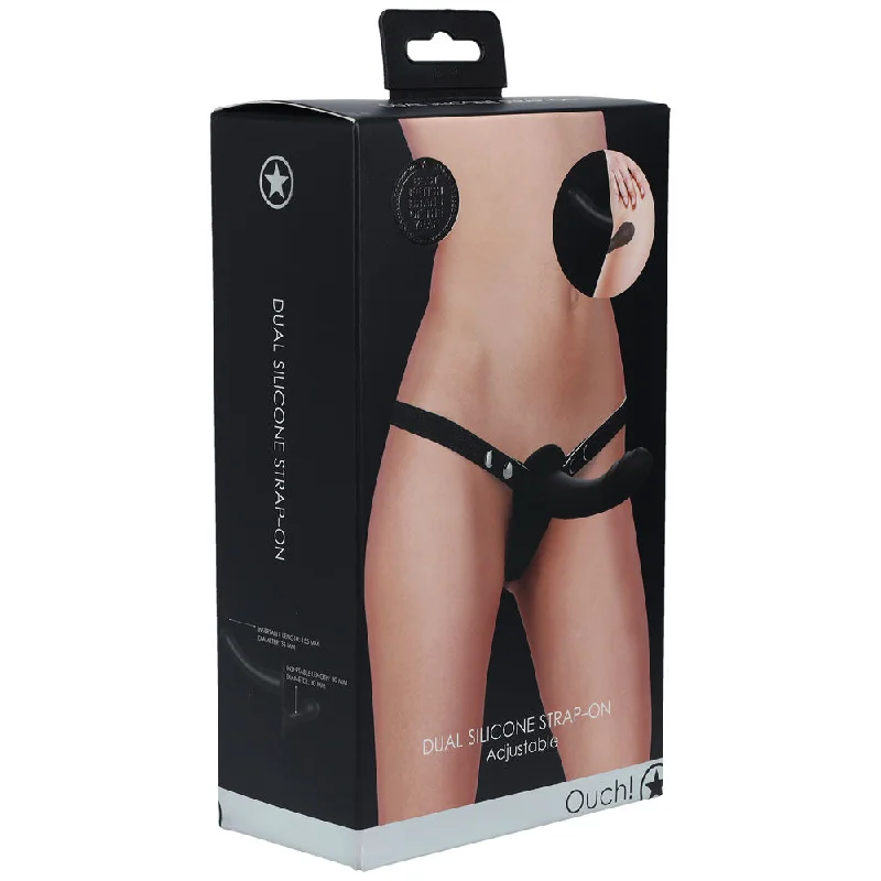 cock ring wet proof-OUCH! Dual Silicone Strap-On - Black - Black Double Ended Strap-On