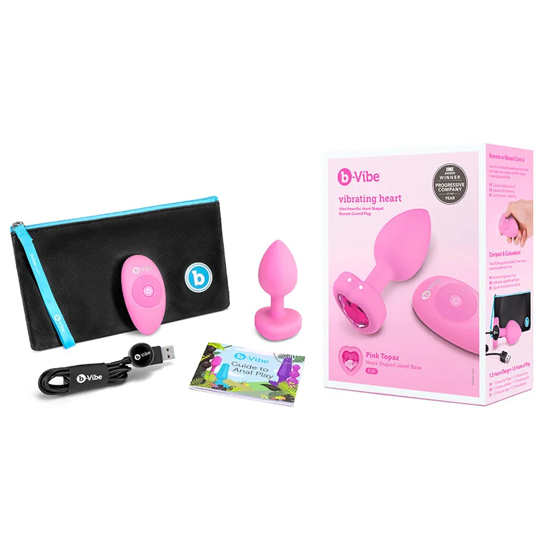 anal toys for silent fun-b-Vibe Vibrating Heart Rechargeable Remote-Controlled Anal Plug with Heart-Shaped Jewel Base S/M Pink