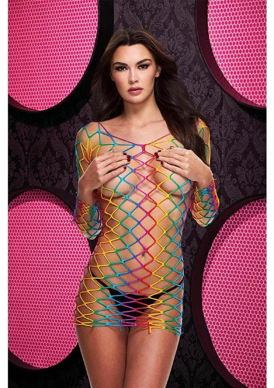 sheer ruffled teddy-Fencenet Rainbow Mini Dress - One Size