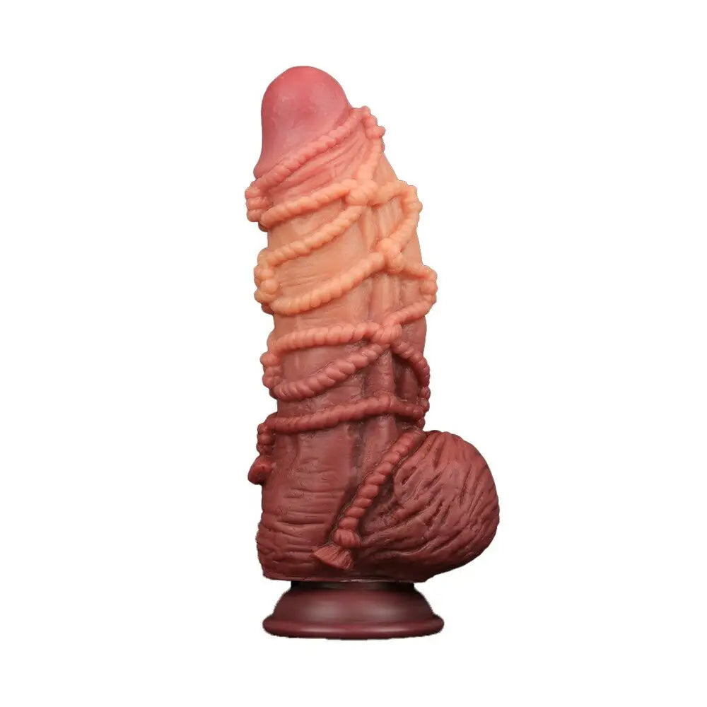 Penis-protruding-Lovetoy Silicone Flesh Pink Realistic Dildo with Rope Pattern