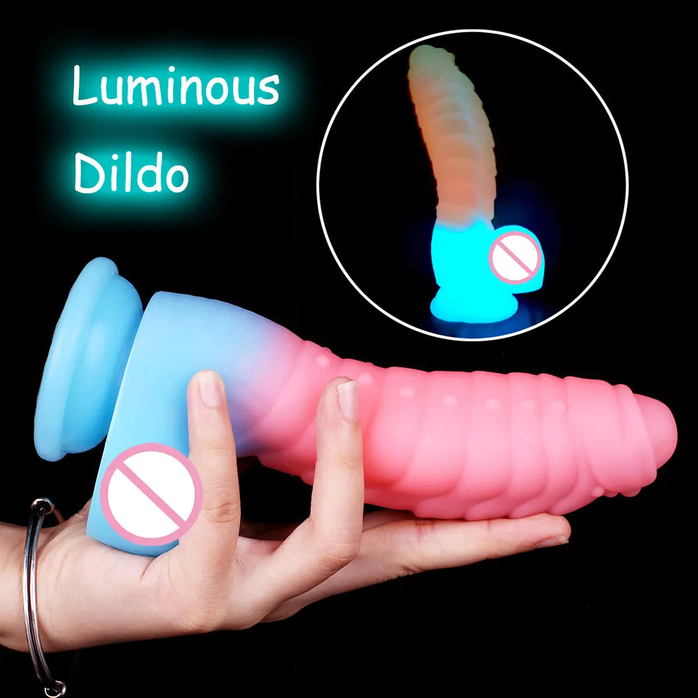 anal toys for deep comfort-Luminous Dildo Sex Toys for Women Men Colourful Penis Glowing Huge Dragon Monster Dildo Anal Butt Plug Strapon Dildo Adult Toys