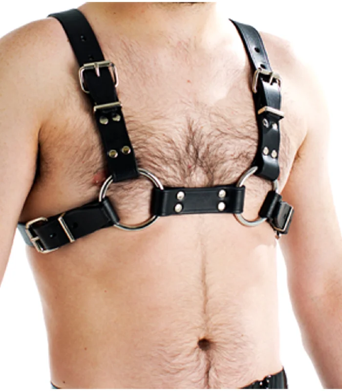 studded corset top-Love in Leather DOUBLE SHOULDER BULL DOG LEATHER BRACE Black Mens Chest Harness