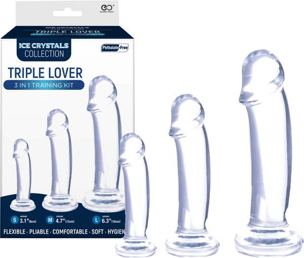 penis-massage-for-circulation-Ice Crystals Collection - Lover 3 In 1 Training Kit - Clear